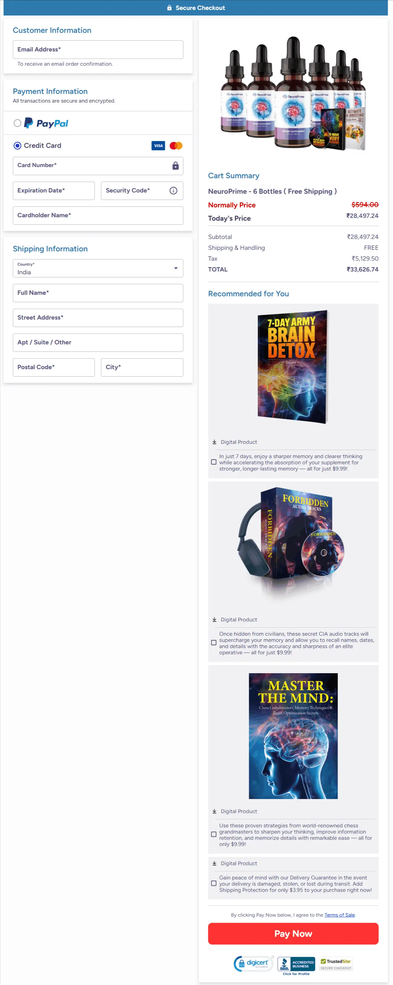 NeuroPrime checkout page